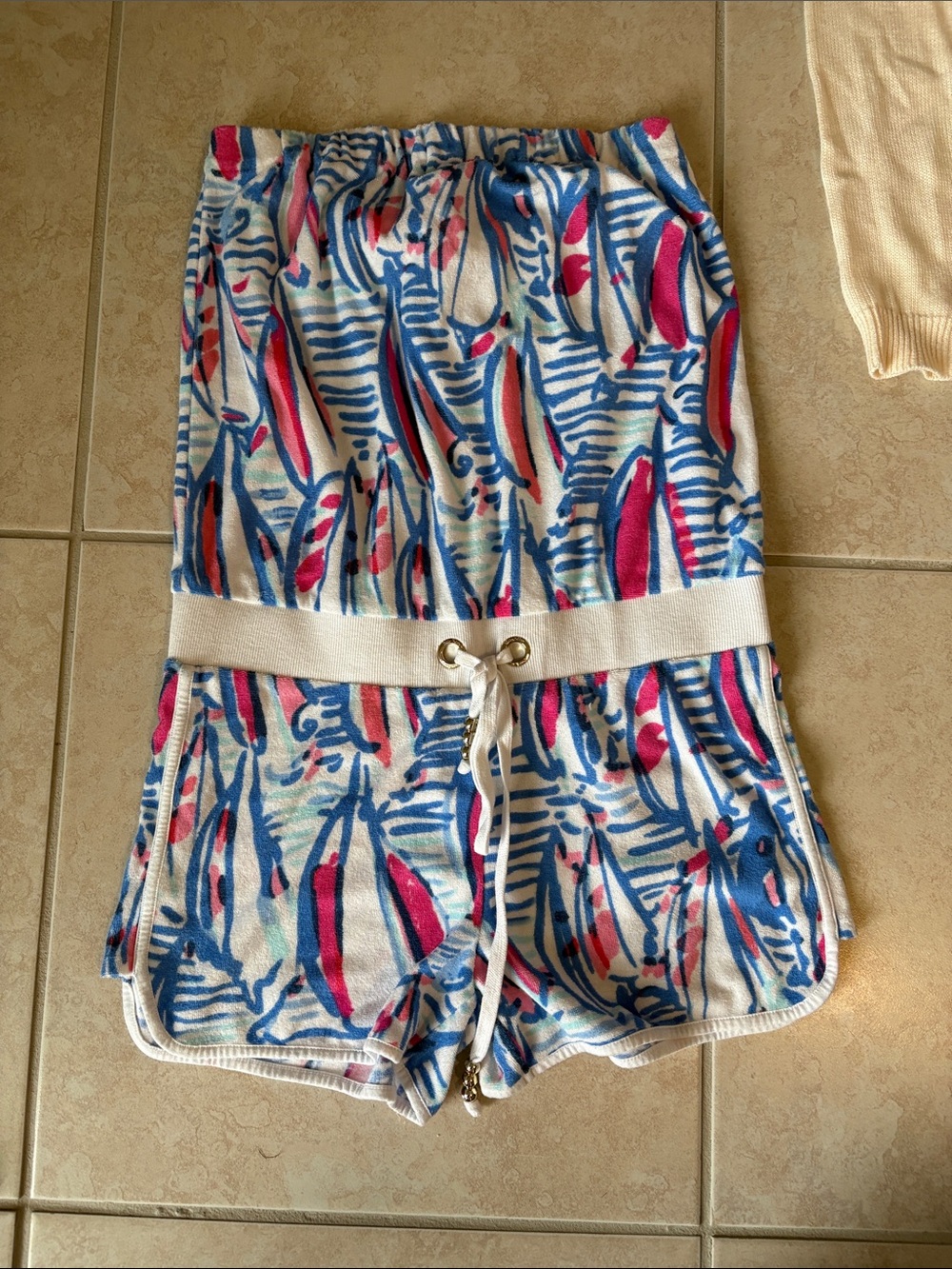Lily Pulitzer Striped Tropical Print Romper in Blue, Pink & White